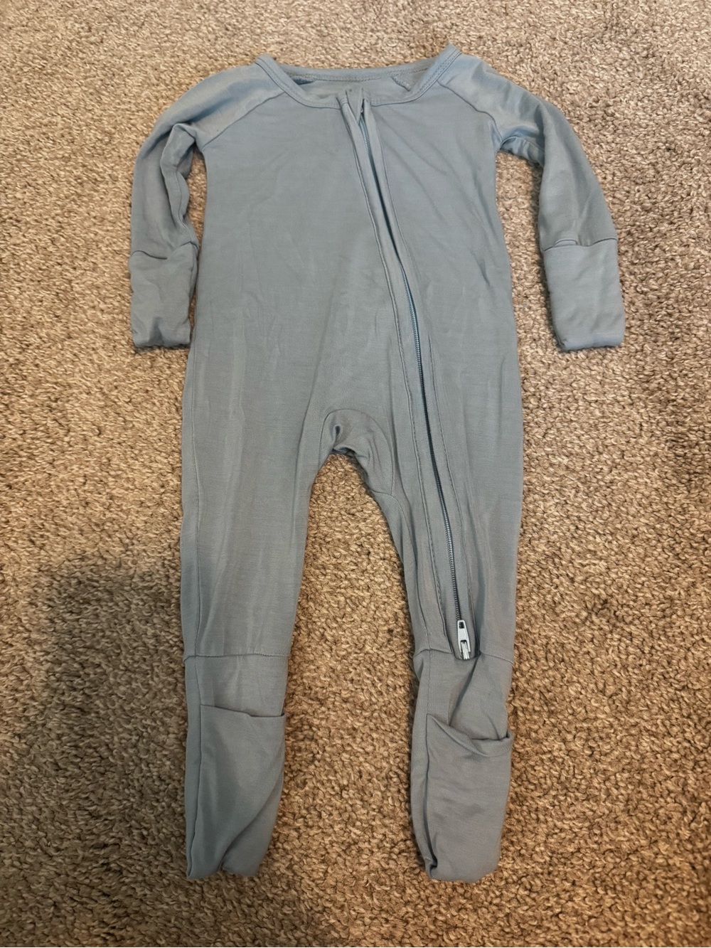 Bamboo Light Blue Footed One-Piece Zipper Pajama